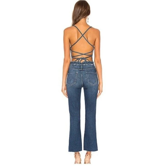 Mother The Tie Back Hustler Ankle Fray Jumpsuit in Pardon My French Denim 30 - Picture 2 of 16